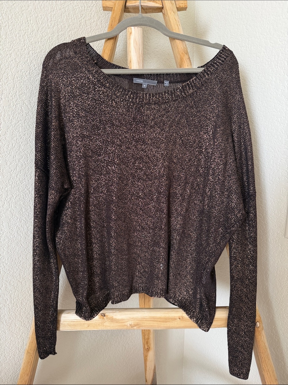 Vince Metallic Brown Scoop Neck Sweater